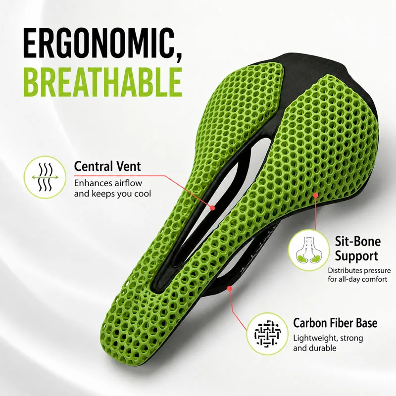Ultra Light Breathable 3D Printed Carbon Saddle for Road Cycling And MTB 6 Colors Shock Absorbent New Style 2026 Saddle
Ultra Light Breathable 3D Printed Carbon Saddle for Road Cycling And MTB 6 Colors Shock Absorbent New Style 2026 Saddle