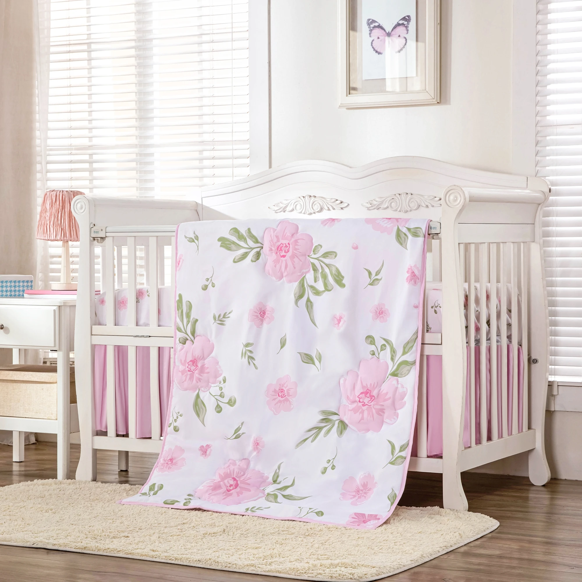 Floral Crib Bedding Sets Nursery Baby Blanket Set for Girls Standard Size Crib Sets 3Piece Comforter Fitted Sheet Crib Skirt
Floral Crib Bedding Sets Nursery Baby Blanket Set for Girls Standard Size Crib Sets 3Piece Comforter Fitted Sheet Crib Skirt