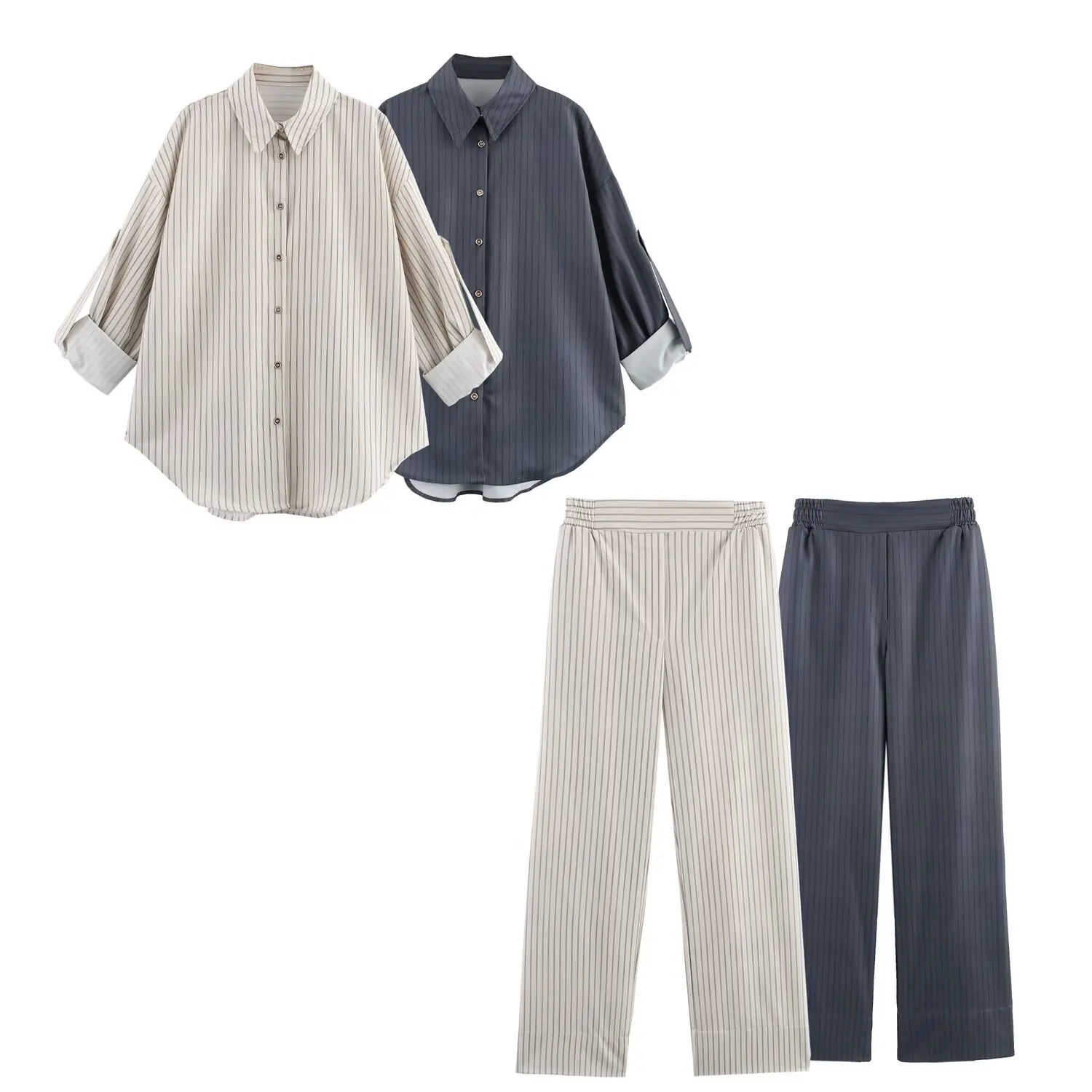 Taop&Za2025 Women's Long Sleeve Button - down Striped Oversized Shirt and Elastic Waist Wide - leg Pants Set for Daily Wear
Taop&Za2025 Women's Long Sleeve Button - down Striped Oversized Shirt and Elastic Waist Wide - leg Pants Set for Daily Wear