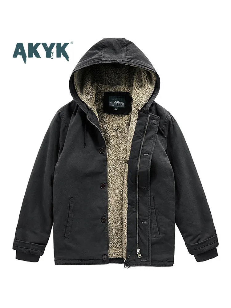 Мужская зимняя утепленная куртка AK с капюшоном на флисовой подкладке, теплая рабочая одежда, пальто из овечьего вельвета, повседневная модная городская куртка свободного кроя
Мужская зимняя утепленная куртка AK с капюшоном на флисовой подкладке, теплая рабочая одежда, пальто из овечьего вельвета, повседневная модная городская куртка свободного кроя