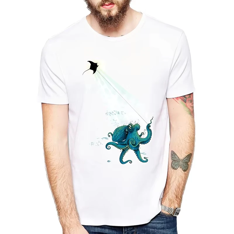 Personalized Print, Octopus and Devil Ray Kite Flying T-shirt, Men's Casual Top Cool Animal Design T-shirt Adult T-shirt Clothes
Personalized Print, Octopus and Devil Ray Kite Flying T-shirt, Men's Casual Top Cool Animal Design T-shirt Adult T-shirt Clothes
