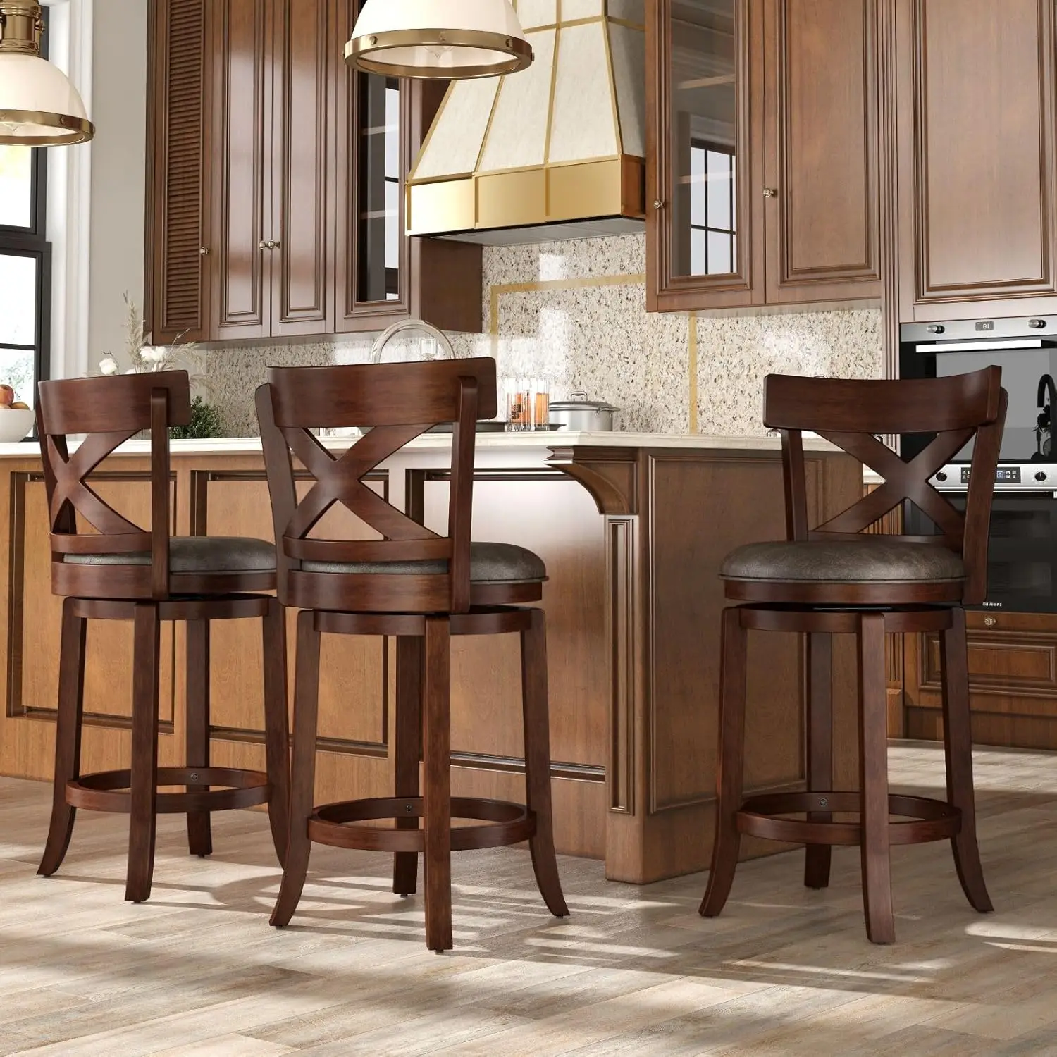 26in Counter Height Swivel Bar Stool Set Cross Back Solid Wood Legs Faux Leather Kitchen Island Customized
26in Counter Height Swivel Bar Stool Set Cross Back Solid Wood Legs Faux Leather Kitchen Island Customized