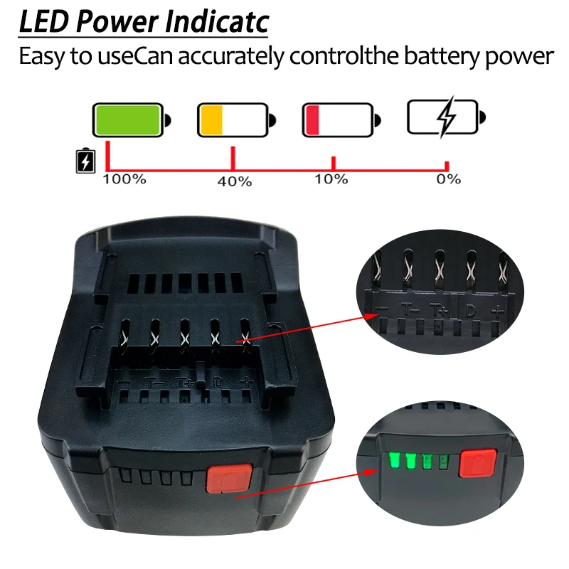 18V 5200mAh Battery for Metabo Cordless Power Tool Drill Drivers Wrench Hammers,for 625592000 625591000 Tool Battery 
18V 5200mAh Battery for Metabo Cordless Power Tool Drill Drivers Wrench Hammers,for 625592000 625591000 Tool Battery