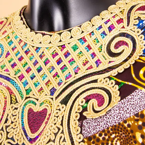 Afripride Dashiki Dresses for Women Tailor Made Short Sleeves Ankle Length Casual Cotton Dress with Head Scarf A2225048