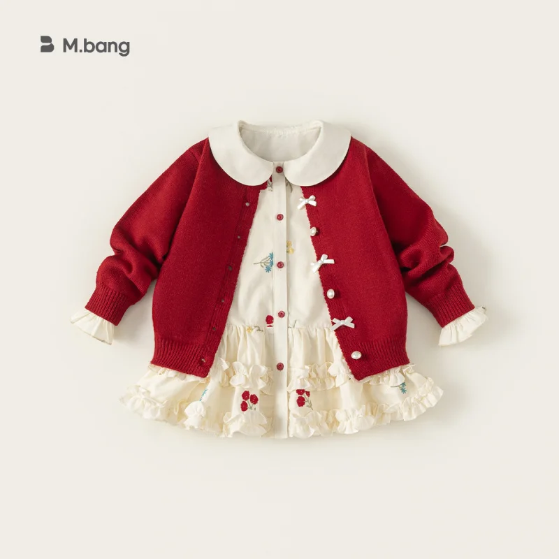 Bangxuan children's clothing set: sweet doll-collar dress with bow and red sweater cardigan, two-piece set for children
Bangxuan children's clothing set: sweet doll-collar dress with bow and red sweater cardigan, two-piece set for children