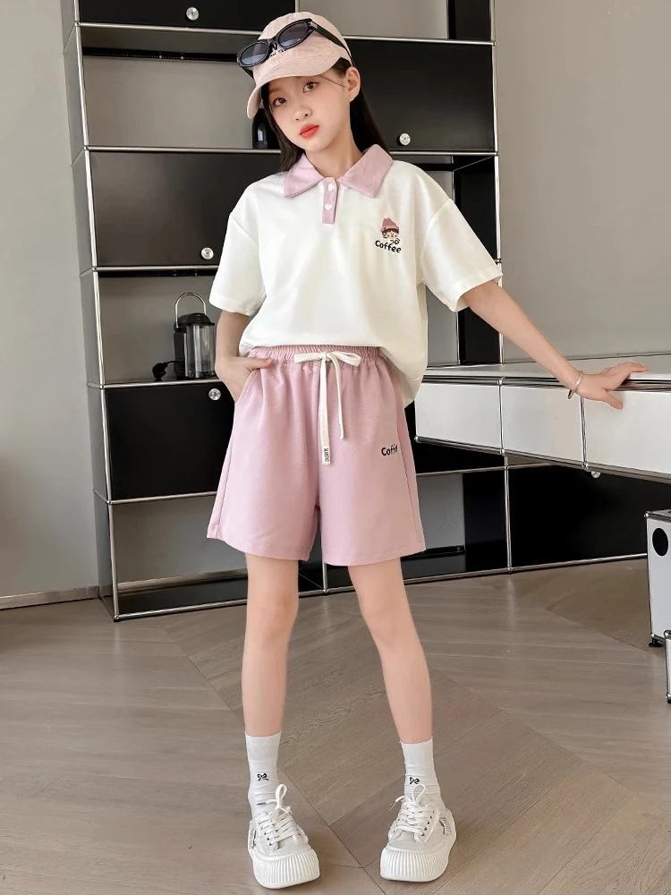 Girls' Summer College StylepoloChildren's fashionable and stylish loose-fitting short-sleeved sports shorts set for girls
Girls' Summer College StylepoloChildren's fashionable and stylish loose-fitting short-sleeved sports shorts set for girls