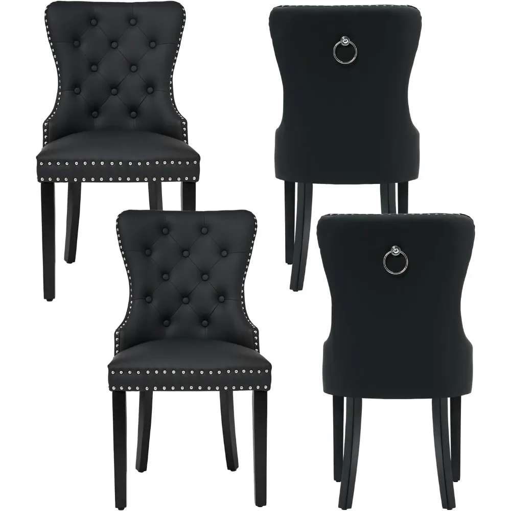 A Set of Four Dining Chairs, Upholstered with Solid Wood Legs and Loops, Black and Leather
A Set of Four Dining Chairs, Upholstered with Solid Wood Legs and Loops, Black and Leather
