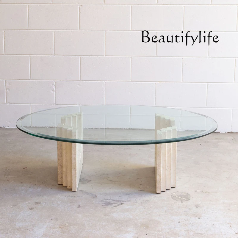 Nordic wabi style coffee table marble creative art tempered glass oval tea table
Nordic wabi style coffee table marble creative art tempered glass oval tea table
