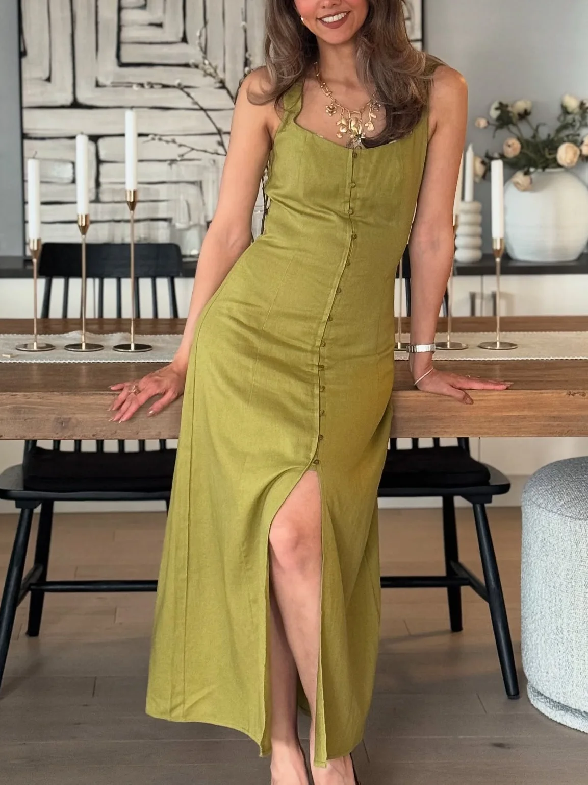 Elegant retro linen maxi dress for women new summer fashion square neck single breasted slim fit chic party evening dress
Elegant retro linen maxi dress for women new summer fashion square neck single breasted slim fit chic party evening dress