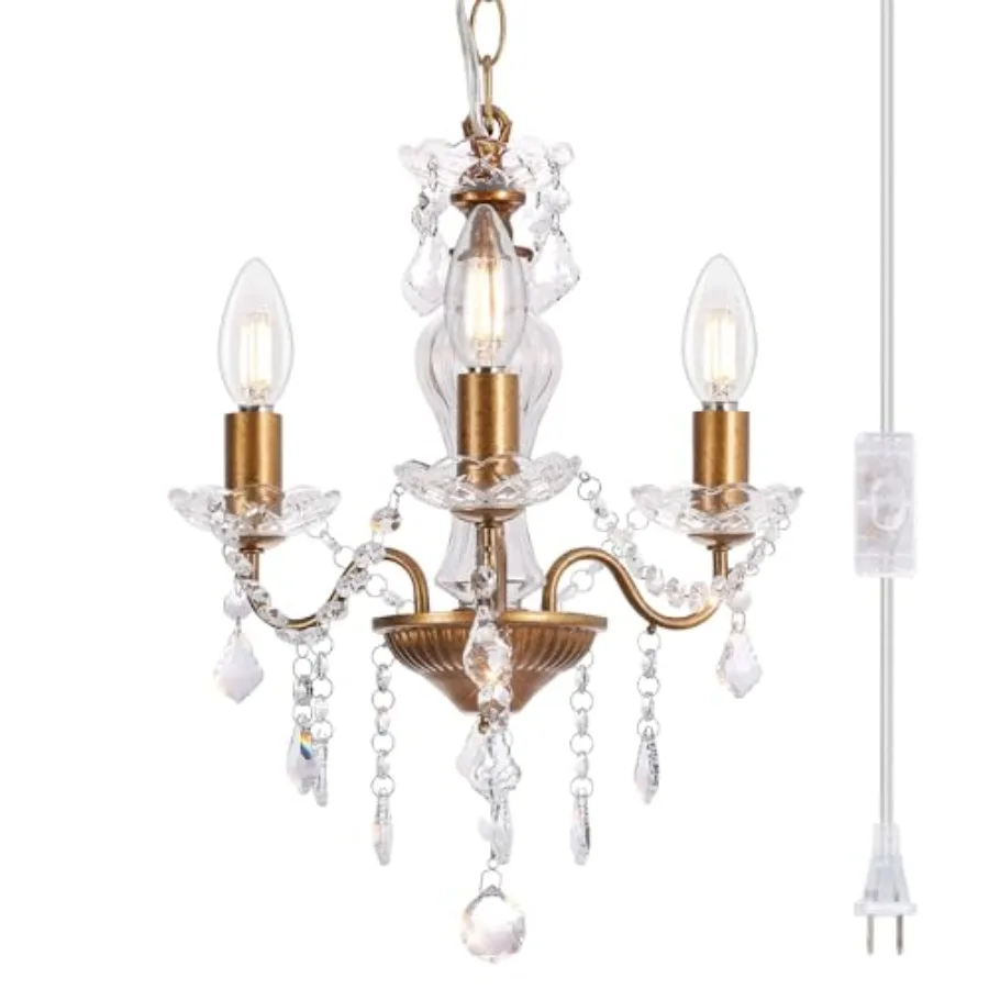 Plug-in chandelier with glass crystals, 3-light vintage gold miniature crystal chandelier for small spacesbedroom, kitchen isla
Plug-in chandelier with glass crystals, 3-light vintage gold miniature crystal chandelier for small spacesbedroom, kitchen isla