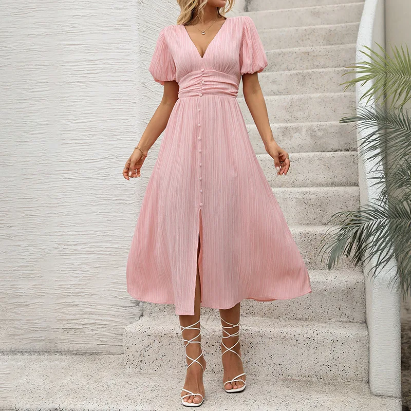V-neck Temperament Women's Dress with Bubble Sleeves in Spring and Summer of 2025
V-neck Temperament Women's Dress with Bubble Sleeves in Spring and Summer of 2025