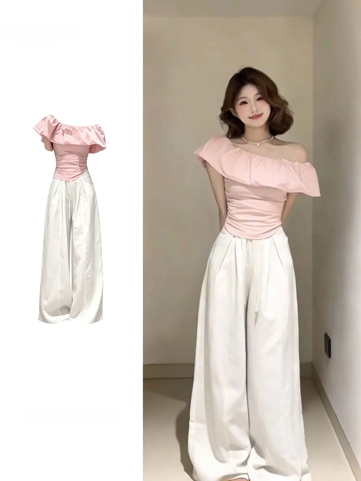 plus Size Pink One Shoulder Short Sleeve T-Shirt Women's Summer 2026 New High Waist Wide Leg Pants Two Piece Set Fat MM
plus Size Pink One Shoulder Short Sleeve T-Shirt Women's Summer 2026 New High Waist Wide Leg Pants Two Piece Set Fat MM