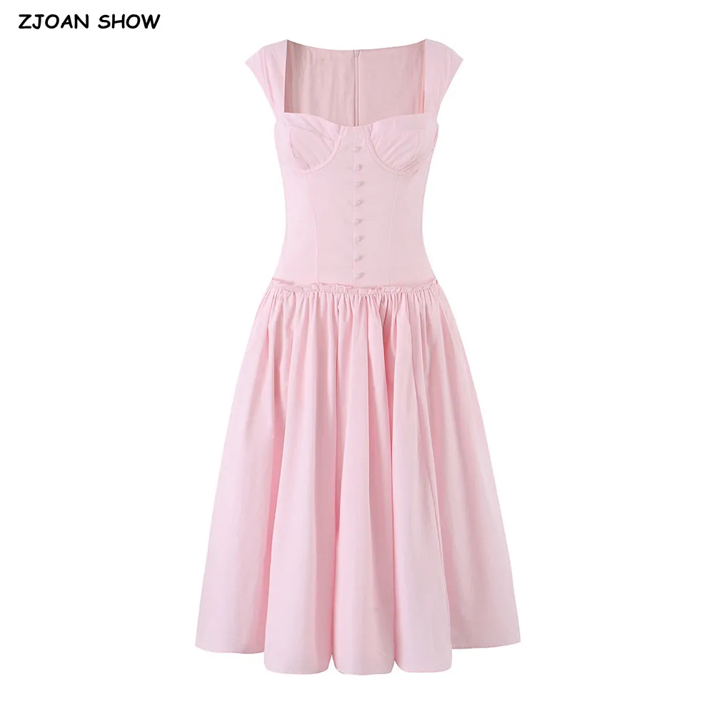 Summer CHIC Pink Corset Style Short Sleeve Dress Front Buttons Wood ears Low Waist A-lined Swing Midi Dresses Party Robe Vestido
Summer CHIC Pink Corset Style Short Sleeve Dress Front Buttons Wood ears Low Waist A-lined Swing Midi Dresses Party Robe Vestido
