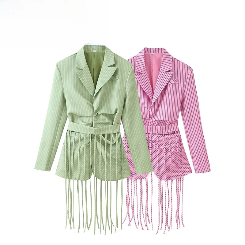 Spring New ZR Women's Suit Jacket with Detachable Fringe Waist Belt And Stripe Collar Fashionable Long Sleeve Polyester Coat
Spring New ZR Women's Suit Jacket with Detachable Fringe Waist Belt And Stripe Collar Fashionable Long Sleeve Polyester Coat