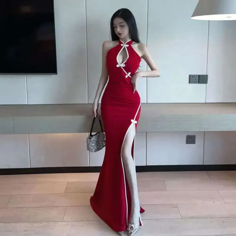 Modern Cheongsam Sexy Young Ladies Retro Chinese Slim Long Qipao Fishtail Oriental Black Blue Red Qipao Plus Size Party Dresses
Modern Cheongsam Sexy Young Ladies Retro Chinese Slim Long Qipao Fishtail Oriental Black Blue Red Qipao Plus Size Party Dresses