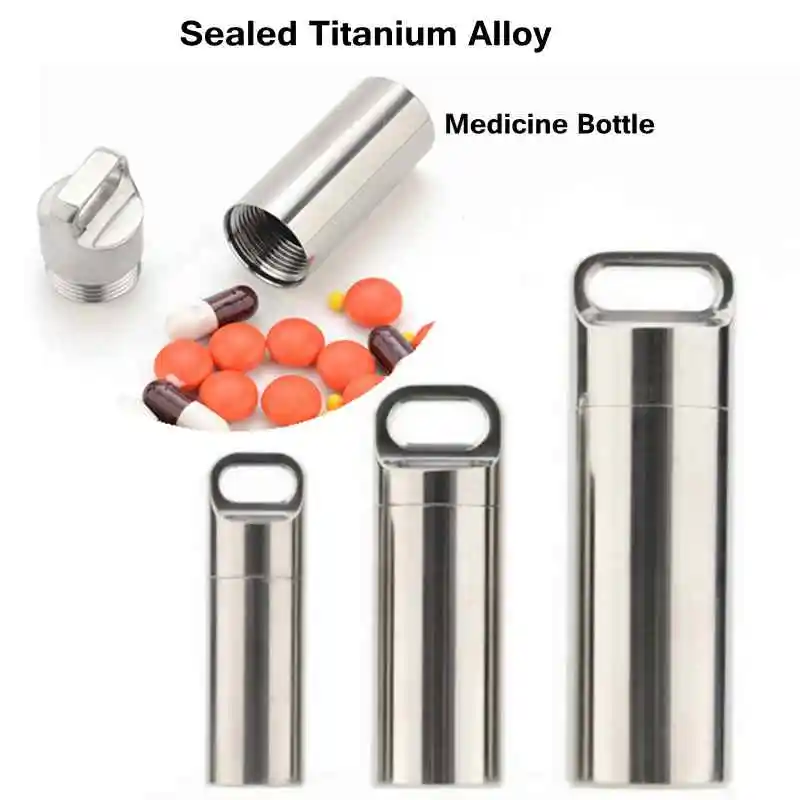 Outdoor Sealed Portable Medicine Bottle Pure Titanium Mini Sealed WaterProof Storage Pill Box Case Pendants Eco-Friendly Home
Outdoor Sealed Portable Medicine Bottle Pure Titanium Mini Sealed WaterProof Storage Pill Box Case Pendants Eco-Friendly Home