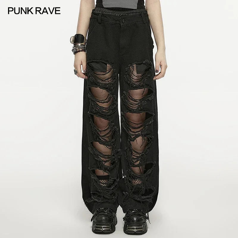 PUNK RAVE Women's Elastic Waist Denim Hip-hop Pants Large-area Rips Personalized Casual Loose Trousers Summer Autumn
PUNK RAVE Women's Elastic Waist Denim Hip-hop Pants Large-area Rips Personalized Casual Loose Trousers Summer Autumn