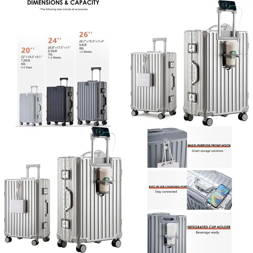 Деловой чемодан с алюминиевым каркасом, подстаканником и USB, 24-дюймовый серебристый цвет, дизайн без молнии
Деловой чемодан с алюминиевым каркасом, подстаканником и USB, 24-дюймовый серебристый цвет, дизайн без молнии