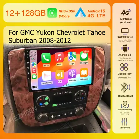 Android 15 Radio del coche para GMC Yukon Chevrolet Tahoe Suburban 2008-2012 Carplay reproductor de vídeo Multimedia navegación estéreo Wifi + 4G