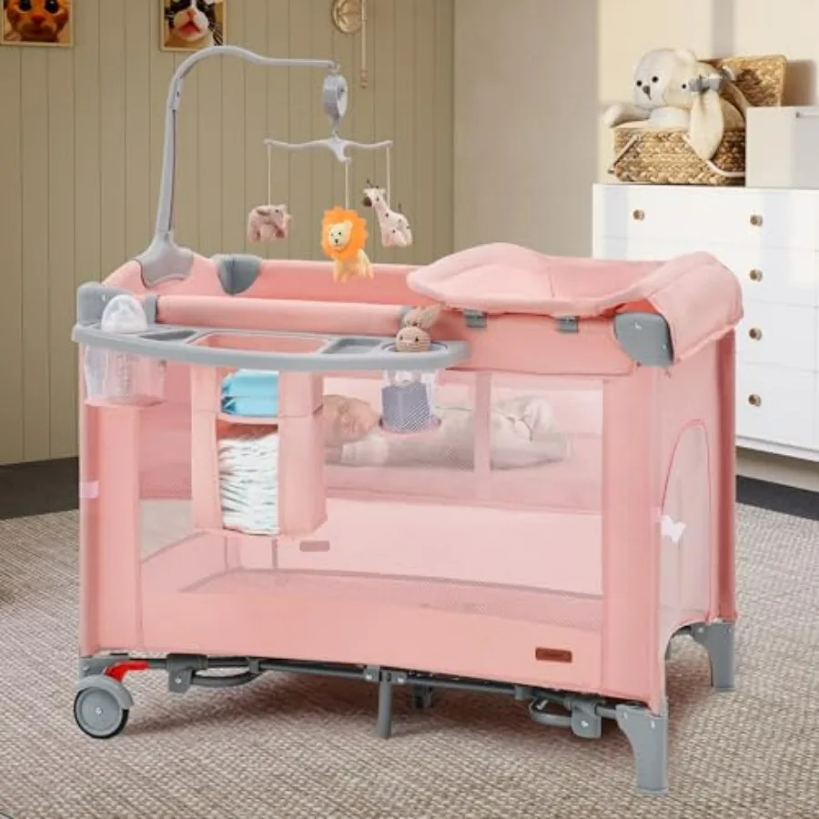 HARPPA 6 in 1 Portable Baby Playard for Travel Pink Infant Rolling Bassinet with Mattress and Changing Table Pack n Play Crib B
HARPPA 6 in 1 Portable Baby Playard for Travel Pink Infant Rolling Bassinet with Mattress and Changing Table Pack n Play Crib B
