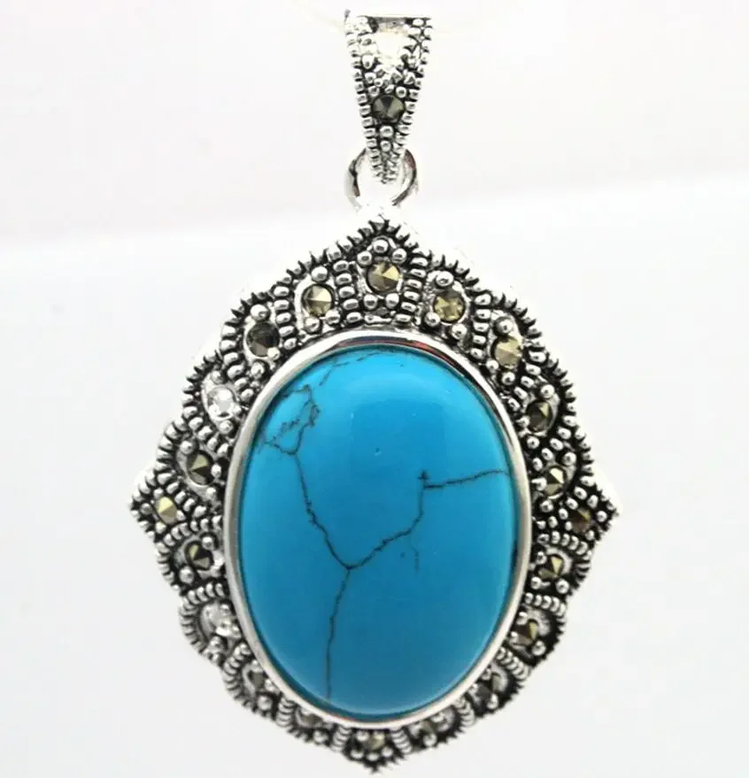 925 STERLING SILVER MIRROR SHAPE OVAL BLUE Turquoise MARCASITE PENDANT 27*43mm
925 STERLING SILVER MIRROR SHAPE OVAL BLUE Turquoise MARCASITE PENDANT 27*43mm