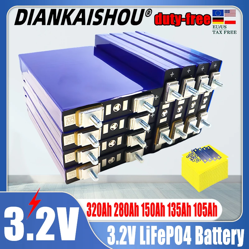 8 PCS New 3.2V 320Ah 280Ah 150Ah 135Ah 105Ah lifepo4 DIY 24V RV suitable for golf cart solar energy storage rechargeable battery
8 PCS New 3.2V 320Ah 280Ah 150Ah 135Ah 105Ah lifepo4 DIY 24V RV suitable for golf cart solar energy storage rechargeable battery
