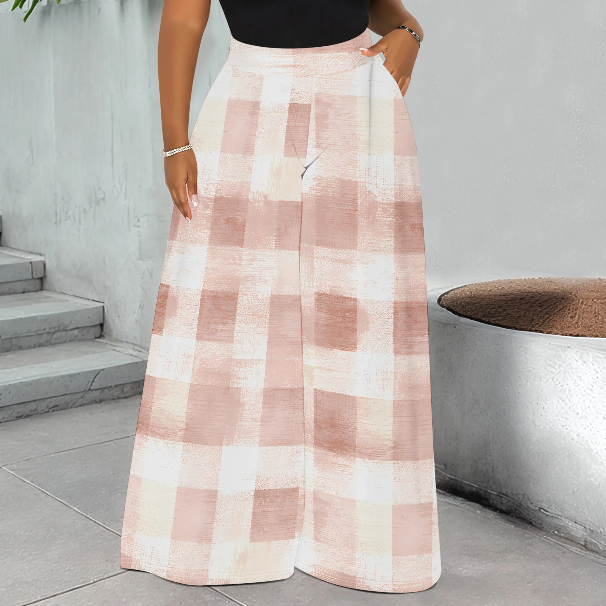 Pink Plaid Print Wide Leg Pants, High Waist Casual Trousers with Pockets, Loose Fit Palazzo for Women Daily Wear S-3XL
Pink Plaid Print Wide Leg Pants, High Waist Casual Trousers with Pockets, Loose Fit Palazzo for Women Daily Wear S-3XL