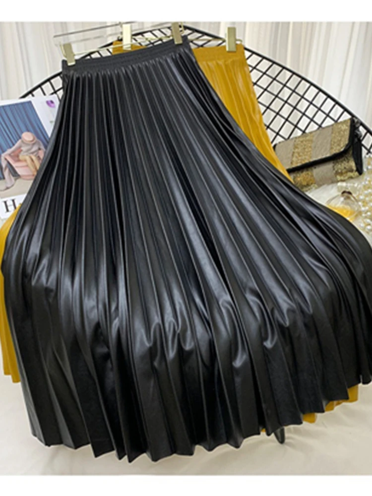 Autumn Winter Black Faux PU Leather Pleated Skirts 2022 New Solid High Waist All-match Elegant Umbrella Midi Skirt Female
Autumn Winter Black Faux PU Leather Pleated Skirts 2022 New Solid High Waist All-match Elegant Umbrella Midi Skirt Female