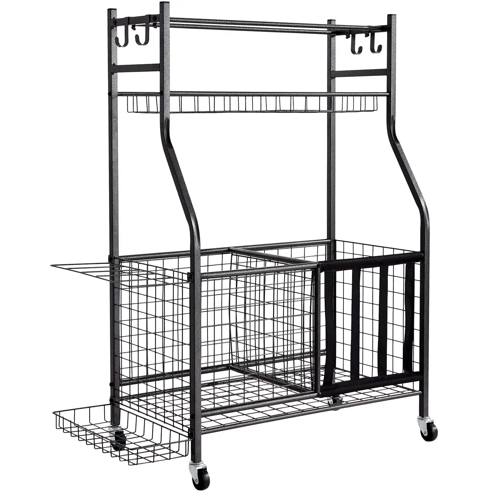 Sports Equipment Garage Organizer, Rolling Ball Storage Cart on Wheels, Basketball Rack with Baskets & Hooks, Sports Gear
Sports Equipment Garage Organizer, Rolling Ball Storage Cart on Wheels, Basketball Rack with Baskets & Hooks, Sports Gear