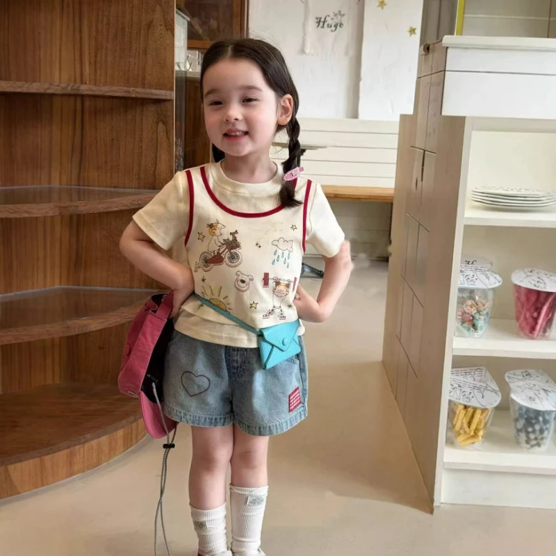 2026 Summer Clothing New Hot Selling Western-style Children's Fake Two-piece Cute T-shirt Top and Denim Shorts Two-piece Set
2026 Summer Clothing New Hot Selling Western-style Children's Fake Two-piece Cute T-shirt Top and Denim Shorts Two-piece Set