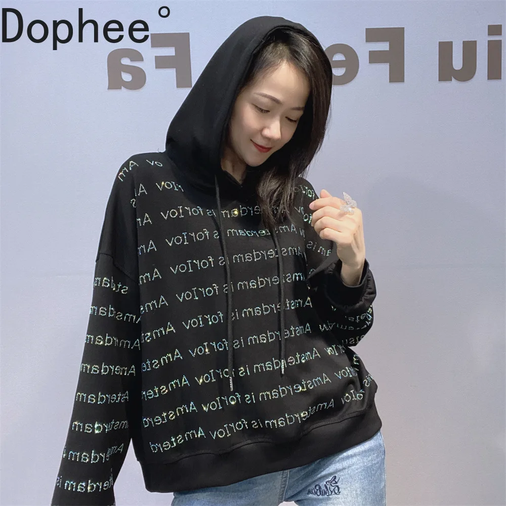 Blingbling Letters Hot Drilling Long Sleeve Women Hoodies All-match Oversize Pullover Top Spring Autumn Casual Hooded Sweatshirt
Blingbling Letters Hot Drilling Long Sleeve Women Hoodies All-match Oversize Pullover Top Spring Autumn Casual Hooded Sweatshirt