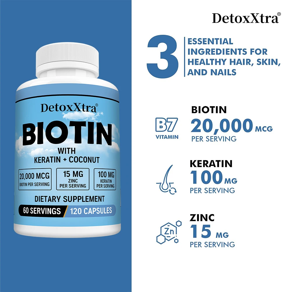 High Potency Biotin 20000 Mcg with Oil Vitamin, Keratin - Biotin Supplements for Hair Growth, Care Hair, Skin and Nails
High Potency Biotin 20000 Mcg with Oil Vitamin, Keratin - Biotin Supplements for Hair Growth, Care Hair, Skin and Nails