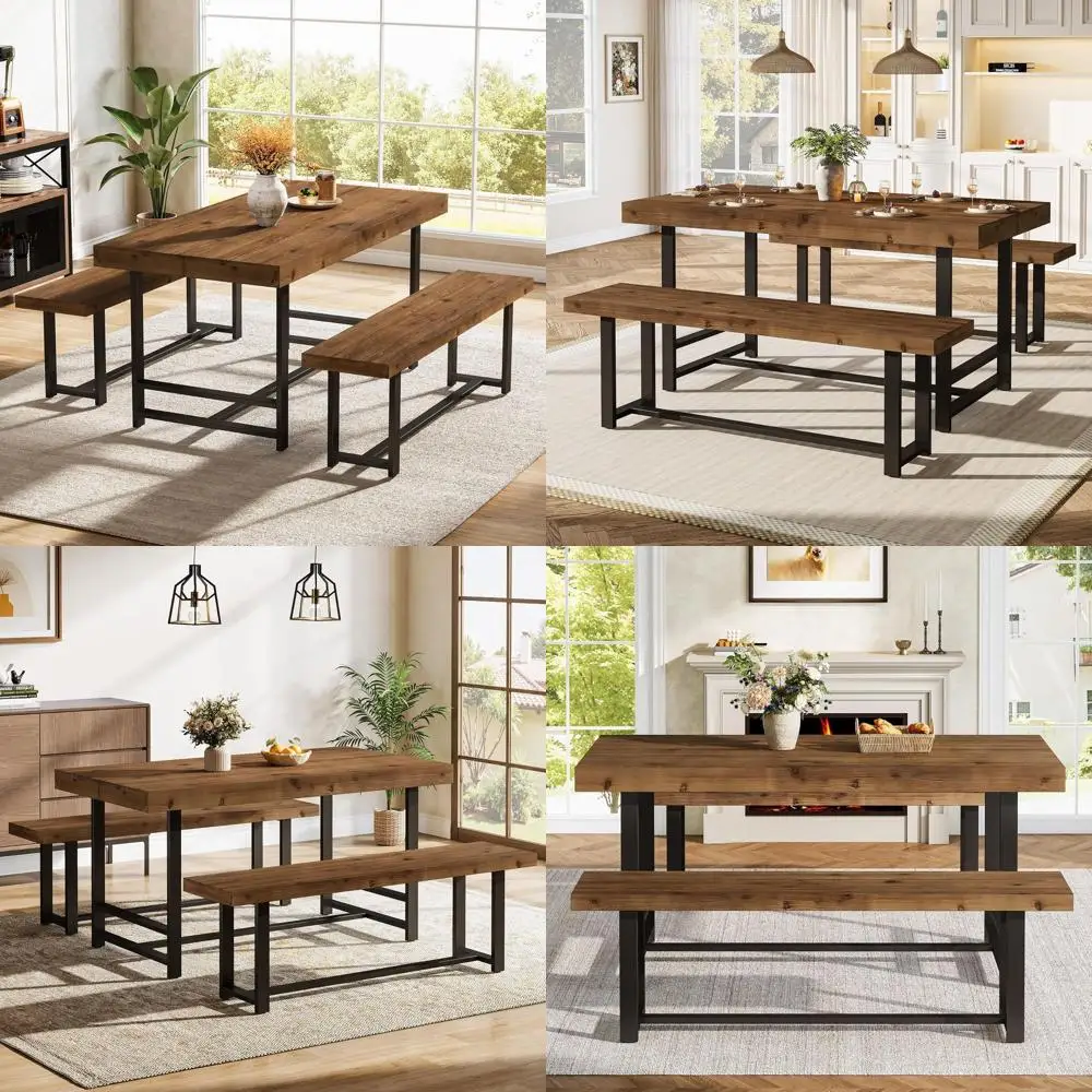 Solid Wood Dining Table Set or 4-6, 55.12" Industrial armhouse Kithcen Table with 2 Benches, Space Saving 3-Piece RecDinette Set
Solid Wood Dining Table Set or 4-6, 55.12" Industrial armhouse Kithcen Table with 2 Benches, Space Saving 3-Piece RecDinette Set