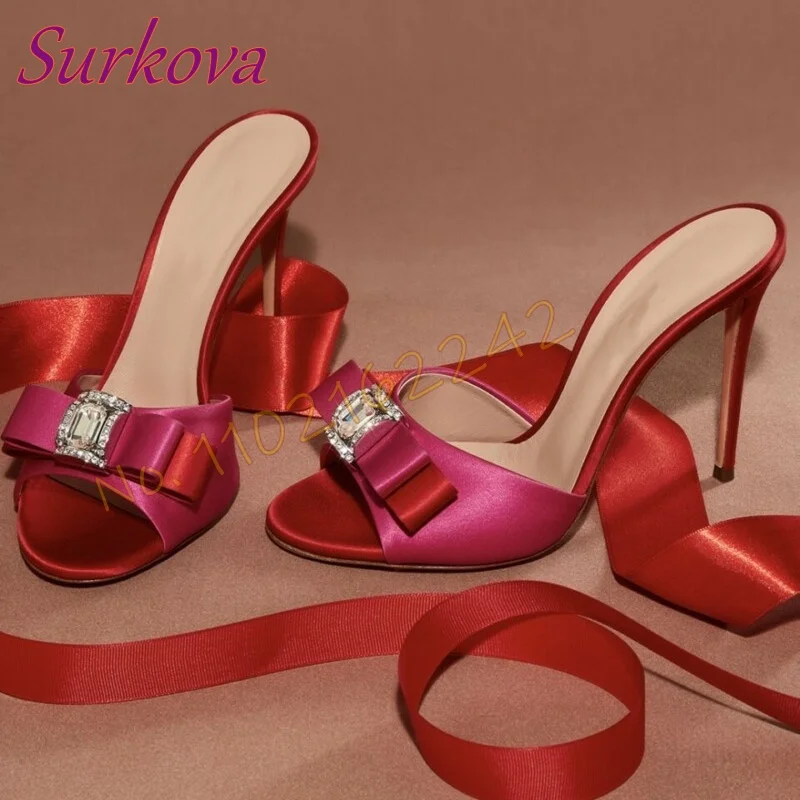 Pink Bow Rhinestone High Heel Slippers Round Toe Stiletto Shallow Mouth Elegant Slippers Elegant Satin Party Dress Women'S Shoes
Pink Bow Rhinestone High Heel Slippers Round Toe Stiletto Shallow Mouth Elegant Slippers Elegant Satin Party Dress Women'S Shoes