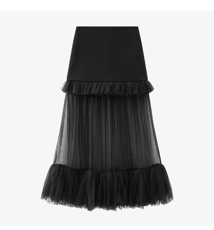 Elegant Solid Patchwork Mesh Long Skirt For Women High Waist Spliced Zipper Temperament A Line Skirts Female Fashion Style
Elegant Solid Patchwork Mesh Long Skirt For Women High Waist Spliced Zipper Temperament A Line Skirts Female Fashion Style