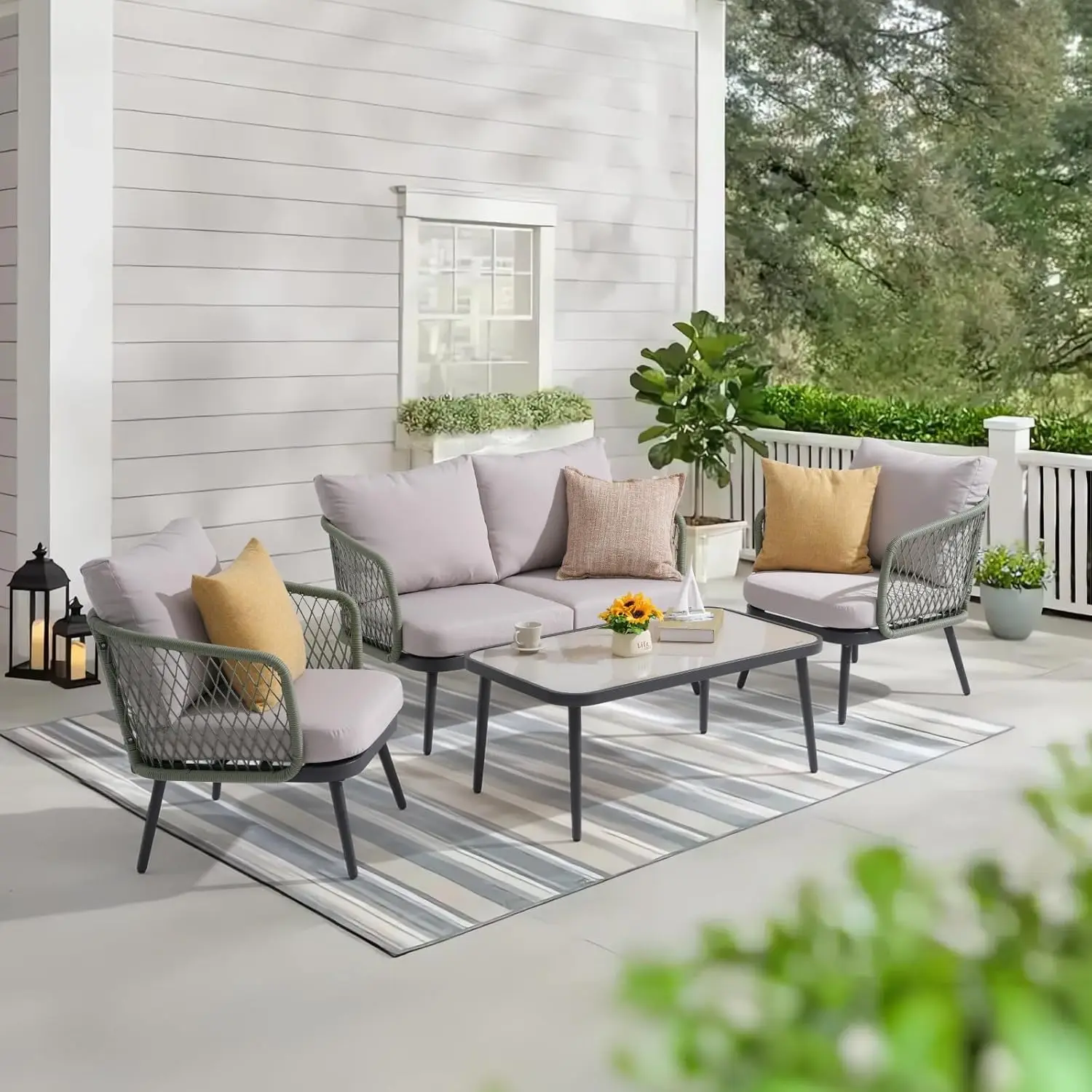 Casual 4-PCS Wicker Patio Furniture Loveseat Set with Thick Cushion and Coffee Table, Wicker Sofa Conversation Set for Backyard,
Casual 4-PCS Wicker Patio Furniture Loveseat Set with Thick Cushion and Coffee Table, Wicker Sofa Conversation Set for Backyard,