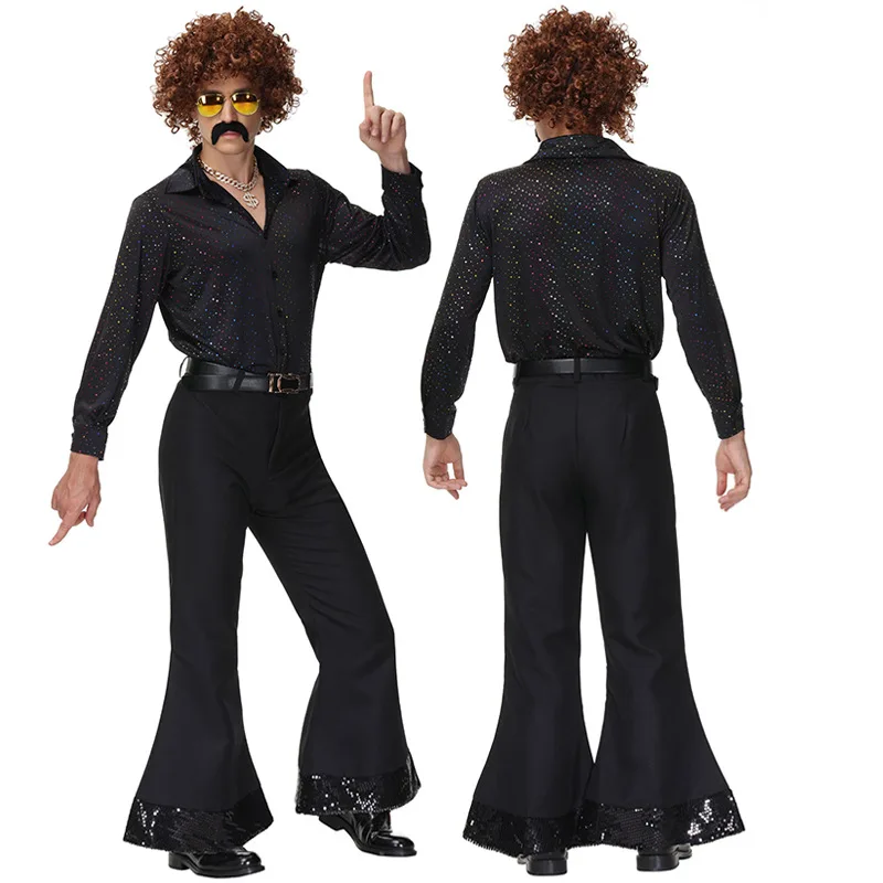 Mens Shiny Sequins 70s Disco Shirt Costume Adult Fashion Disco Dude Halloween Costume Bell Bottom Pants Long Sleeve Shirts Set
Mens Shiny Sequins 70s Disco Shirt Costume Adult Fashion Disco Dude Halloween Costume Bell Bottom Pants Long Sleeve Shirts Set