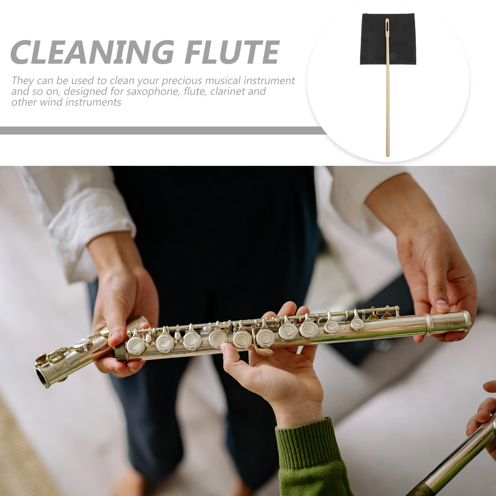 1 Set Flute Cleaning Rod Stick Durable Cleaning Cloth For Wind Instruments Portable Flute Cleaner Kit Long Lasting Lightweight