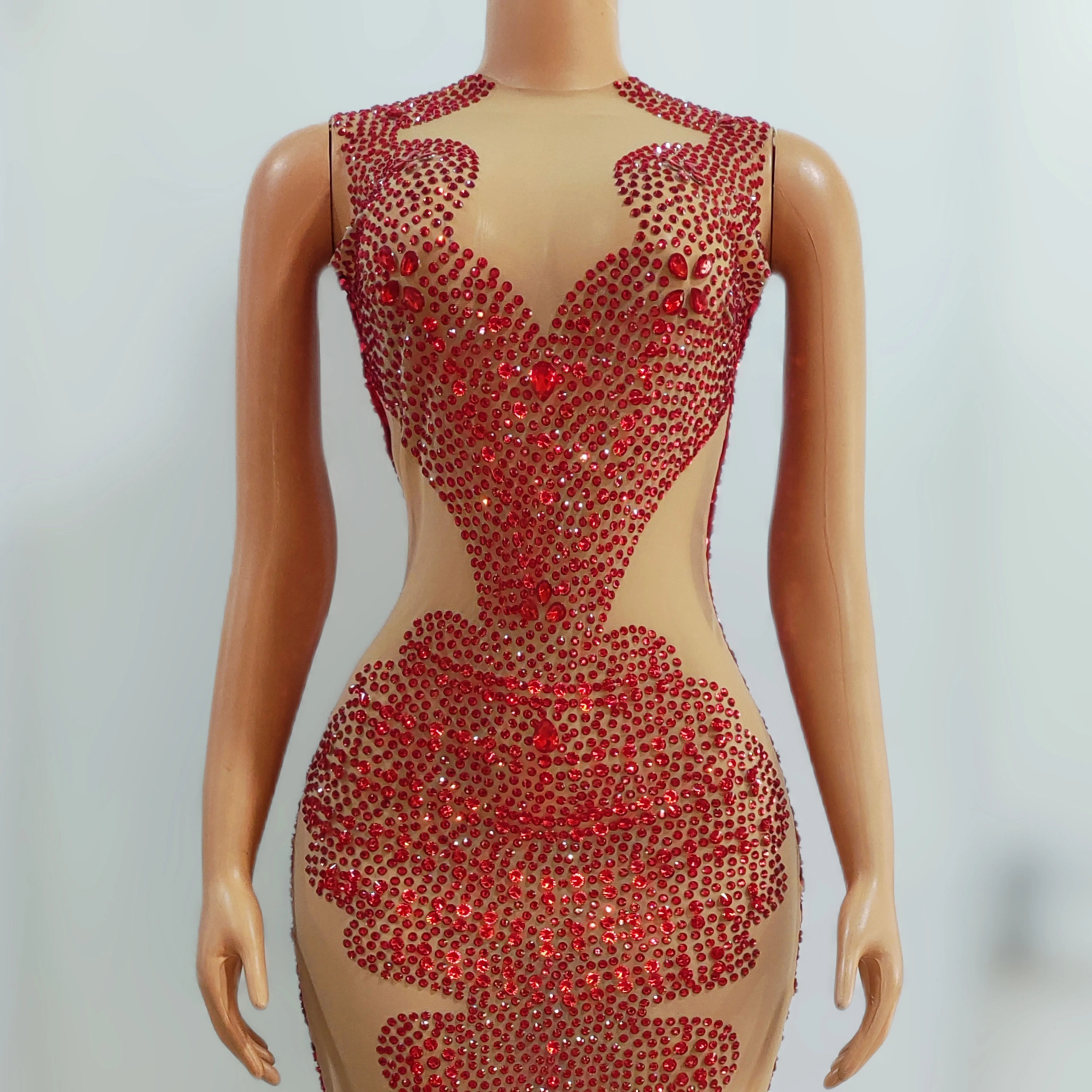 Honglian Women Sleeveless Red Rhinestone Sheer Mesh Bodycon Dress See Through Birthday Cocktail Nightclub Party Gown
Honglian Women Sleeveless Red Rhinestone Sheer Mesh Bodycon Dress See Through Birthday Cocktail Nightclub Party Gown