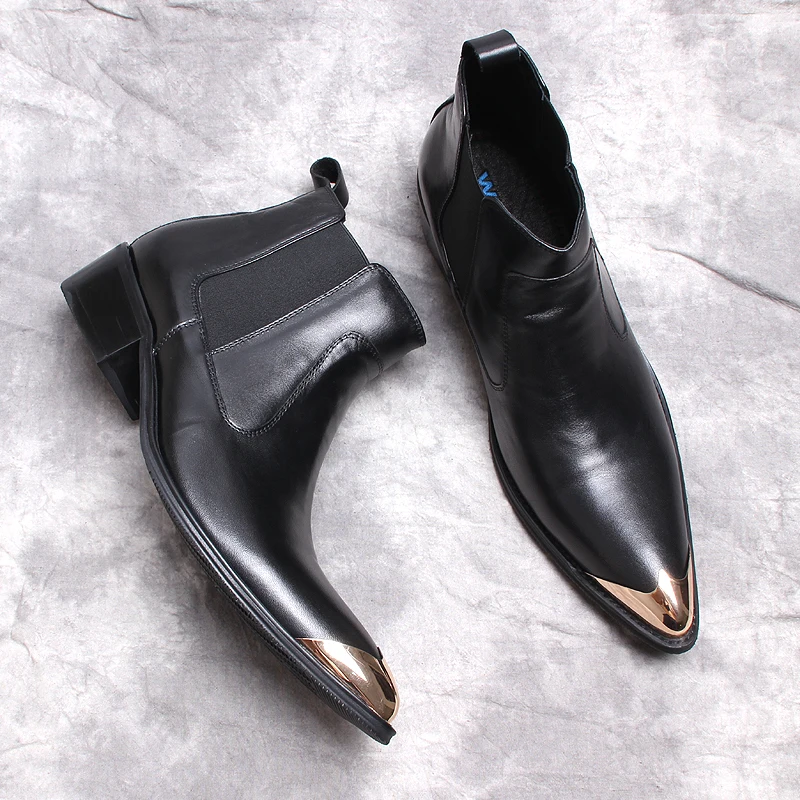 Punk Style Genuine Leather Men Ankle Boots Iron Black Slip On Formal Dress Boots For Men Formal Fashion Men Chelsea Boots Pointy
Punk Style Genuine Leather Men Ankle Boots Iron Black Slip On Formal Dress Boots For Men Formal Fashion Men Chelsea Boots Pointy