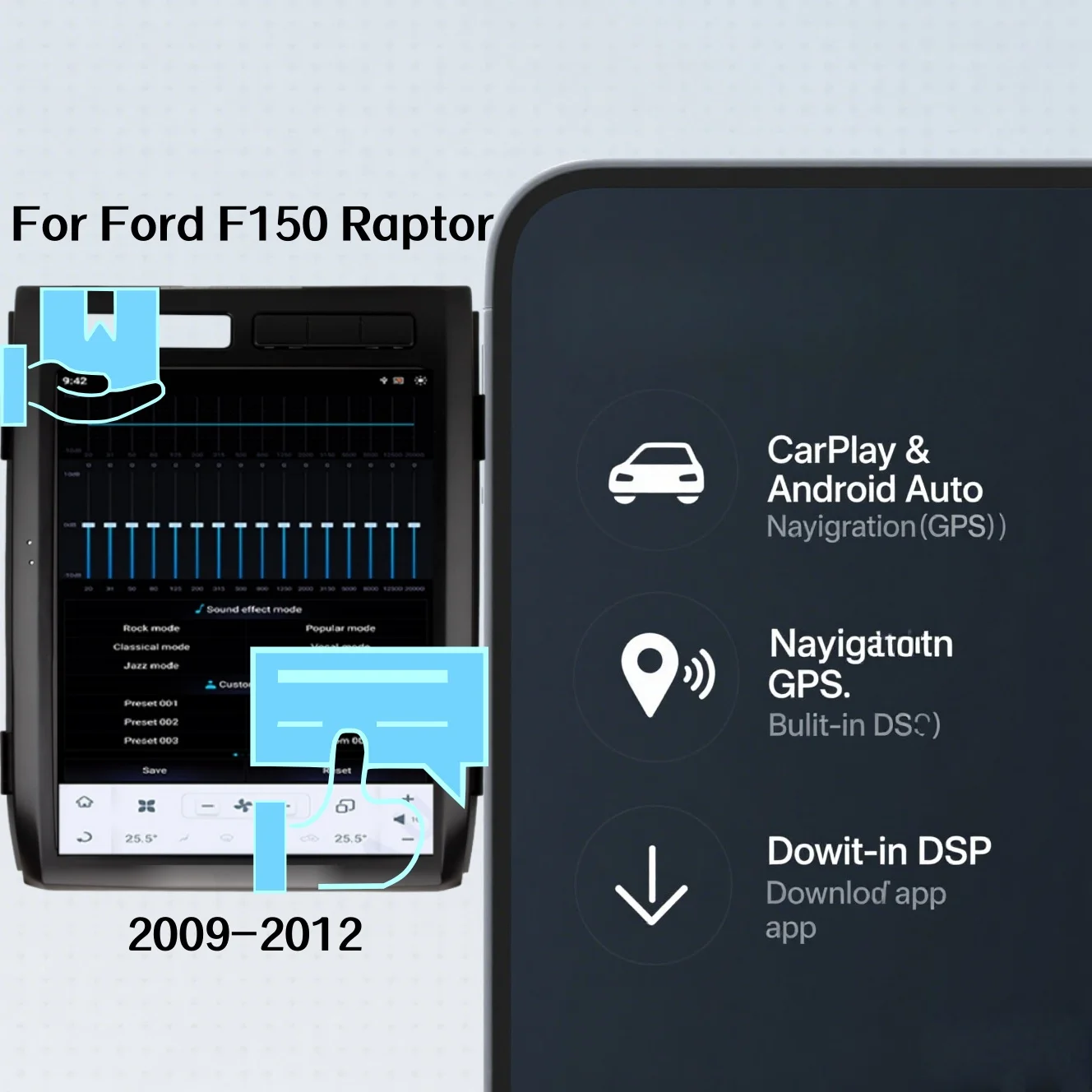 12,1 "Android14 Auto Carplay для Ford Raptor F-150 F150 2009 2010 2011 2012 Автомобильный мультимедийный плеер GPS-навигация Радио HD Unit
12,1 "Android14 Auto Carplay для Ford Raptor F-150 F150 2009 2010 2011 2012 Автомобильный мультимедийный плеер GPS-навигация Радио HD Unit