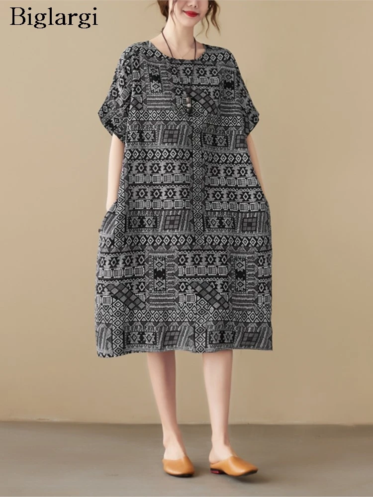 Oversized Summer Midi Dress Women Geometric Print Fashion Short Sleeve Ladies Dresses Loose Ruffle Pleated Casual Woman Dress
Oversized Summer Midi Dress Women Geometric Print Fashion Short Sleeve Ladies Dresses Loose Ruffle Pleated Casual Woman Dress
