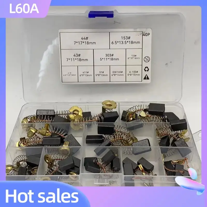 L60A 40Pcs Electric Motor Carbon Brushes 10 Models Of Carbon Brushes Suitable For Repair Power Tools Part
L60A 40Pcs Electric Motor Carbon Brushes 10 Models Of Carbon Brushes Suitable For Repair Power Tools Part