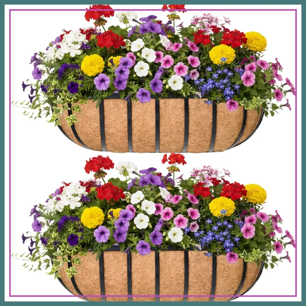 36" Window Box Railing Planter with Coco Liner, Metal Wall-Mounted, English Trough for Outdoor Deck Balcony Fence, Black (2 Pack)
36" Window Box Railing Planter with Coco Liner, Metal Wall-Mounted, English Trough for Outdoor Deck Balcony Fence, Black (2 Pack)