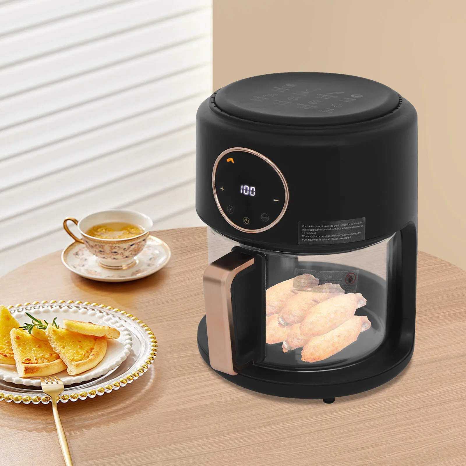 Black 4.2L Visible Glass Air Fryer 1200W 360 Degree View Basket Touch Screen 8 Preset Oil Less Fryer 110V
Black 4.2L Visible Glass Air Fryer 1200W 360 Degree View Basket Touch Screen 8 Preset Oil Less Fryer 110V