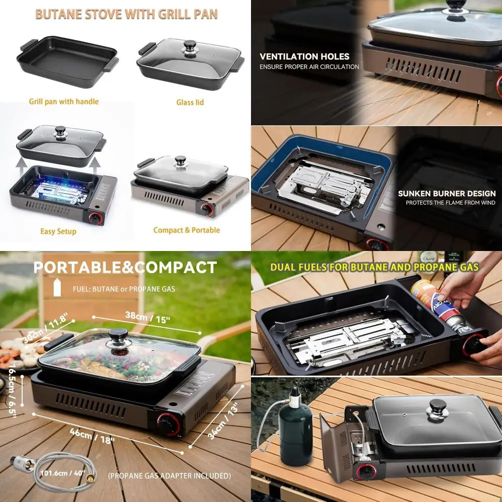 Portable Propane Gas Stove with Grill Pan and Lid, Butane Camping Stove Instant Ignition for Patio Backyard Home Cooking Camping
Portable Propane Gas Stove with Grill Pan and Lid, Butane Camping Stove Instant Ignition for Patio Backyard Home Cooking Camping