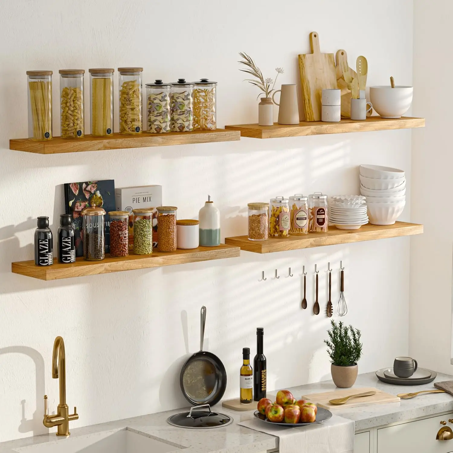 Wood Floating Shelves, Floating Shelves for Wall, Wall-Mounted Wooden Heavy-Duty Brackets for Books, Bathroom, Kitchen
Wood Floating Shelves, Floating Shelves for Wall, Wall-Mounted Wooden Heavy-Duty Brackets for Books, Bathroom, Kitchen