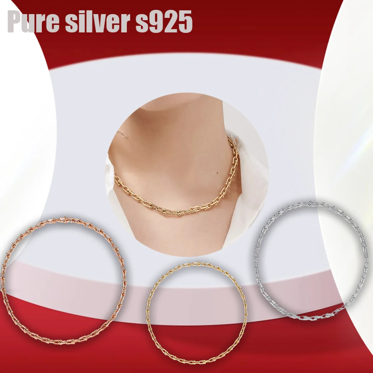 Pure silver s925 necklace Classic, popular, high-end, fashionable, unique design, U-shaped horseshoe buckle necklace
Pure silver s925 necklace Classic, popular, high-end, fashionable, unique design, U-shaped horseshoe buckle necklace