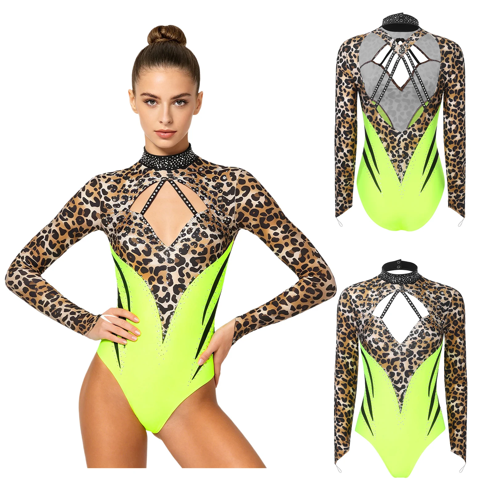 Women Sparkly Rhinestone Front Cutout Strappy Backless Long Sleeve Leotard for Ballet Jazz Disco Gymnastics Figure Skating Dance
Women Sparkly Rhinestone Front Cutout Strappy Backless Long Sleeve Leotard for Ballet Jazz Disco Gymnastics Figure Skating Dance
