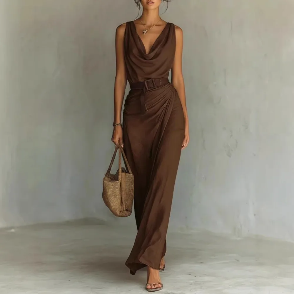 Women's Elegant Solid Draped Neck Maxi Dress For Women Fashion Sexy Sleeveless Side Ruched Slim Draped Dinner Party Dress
Women's Elegant Solid Draped Neck Maxi Dress For Women Fashion Sexy Sleeveless Side Ruched Slim Draped Dinner Party Dress